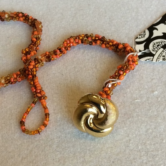 FINAL SALE PRICE CL Designs Crochet Orange Necklace w/Gold Crystals - Picture 5 of 5